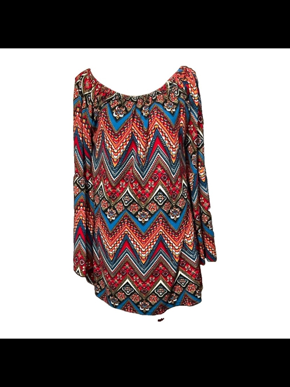 WinWin L/XL Chevron Tunic Top - Red Blue Cream Geometric